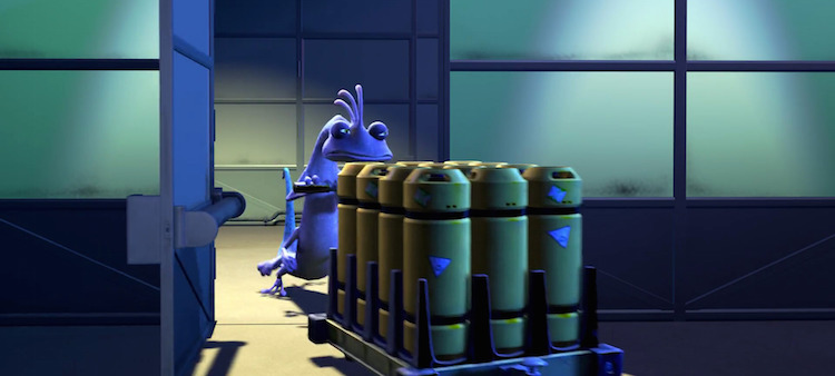 material handling in monsters inc - randall moves scream pallets